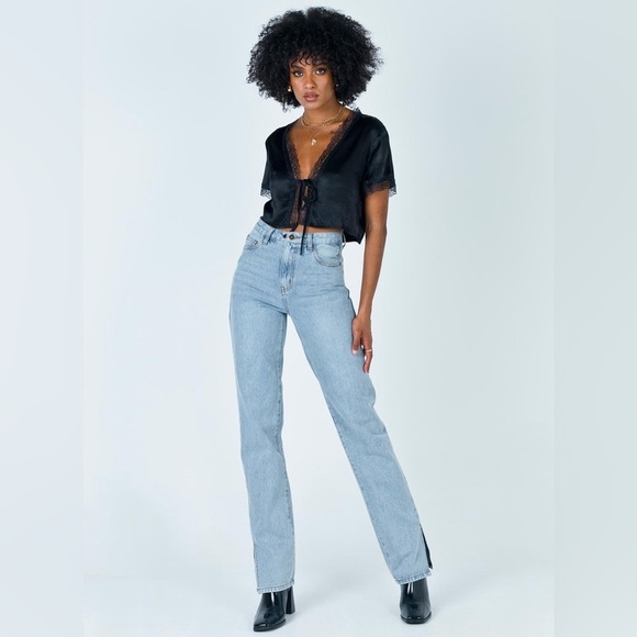 Princess Polly Vintage Tie Up Lace Crop Top Black Size 0 - Picture 6 of 14